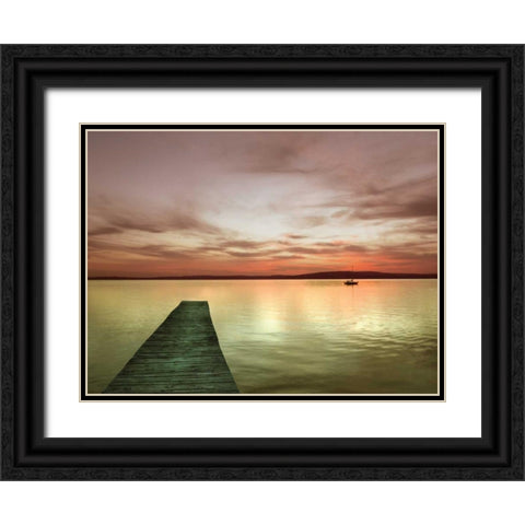 Pier and Sunset I Black Ornate Wood Framed Art Print with Double Matting by Christensen, Jim