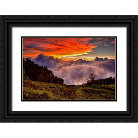 Mountain Cloud Sunset Black Ornate Wood Framed Art Print with Double Matting by Malvin, Larry