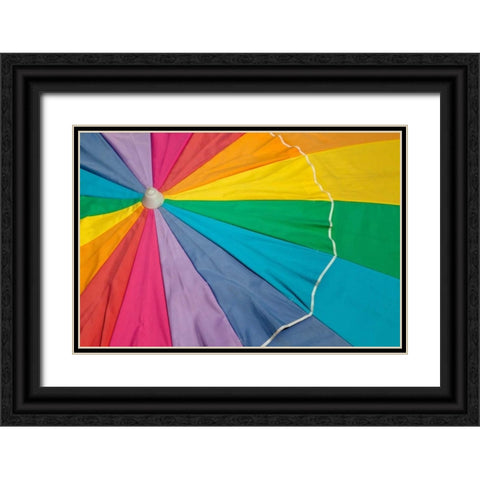 Beach Umbrella Black Ornate Wood Framed Art Print with Double Matting by Mahan, Kathy