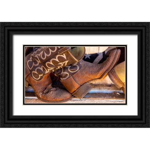 Cowboy Boots I Black Ornate Wood Framed Art Print with Double Matting by Mahan, Kathy