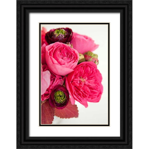 Peony Bouquet II Black Ornate Wood Framed Art Print with Double Matting by Millet, Karyn