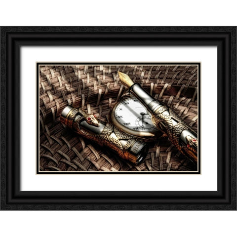 Fountain Pen Still Life Black Ornate Wood Framed Art Print with Double Matting by McNemar, C. Thomas