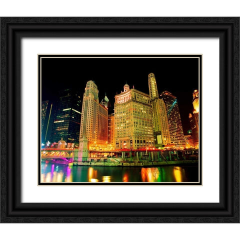 Chicago at Night II Black Ornate Wood Framed Art Print with Double Matting by Stefko, Bob