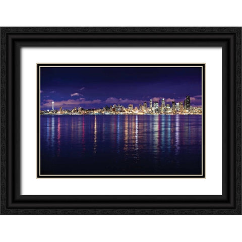 Seattle Skyline I Black Ornate Wood Framed Art Print with Double Matting by Stefko, Bob