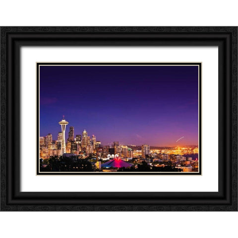 Seattle Skyline II Black Ornate Wood Framed Art Print with Double Matting by Stefko, Bob