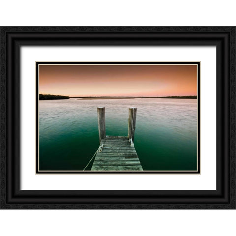 Serene Dock Sunrise IV Black Ornate Wood Framed Art Print with Double Matting by Stefko, Bob