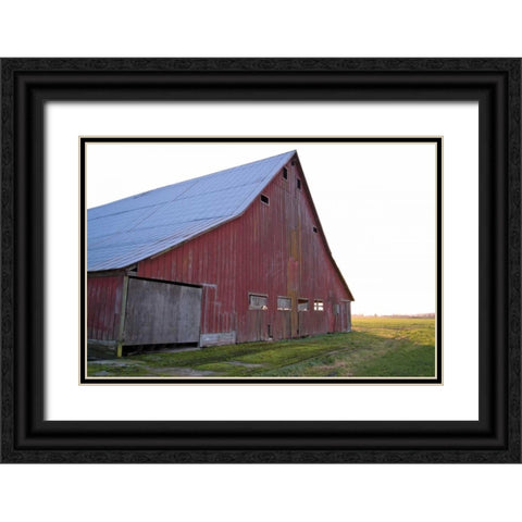 Red Barn at Sunset Black Ornate Wood Framed Art Print with Double Matting by Styber, Dana