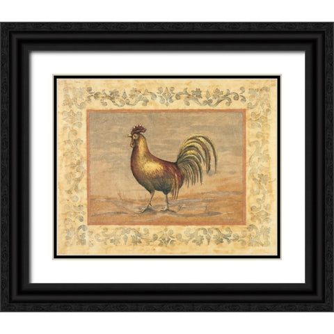 Rooster Black Ornate Wood Framed Art Print with Double Matting by Schippel, Banafshe
