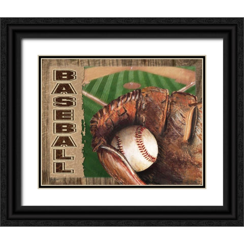 Baseball Black Ornate Wood Framed Art Print with Double Matting by Williams, Todd