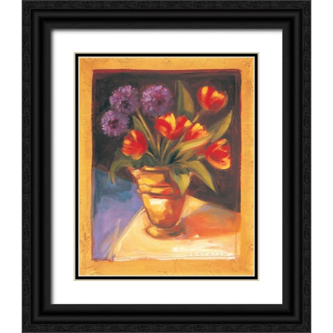 Tulip and Dahlia Black Ornate Wood Framed Art Print with Double Matting by Waldron, Sarah
