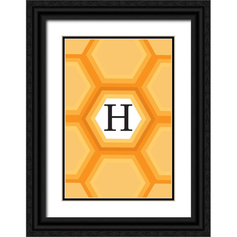 Initials Pattern H Black Ornate Wood Framed Art Print with Double Matting by Art Licensing Studio
