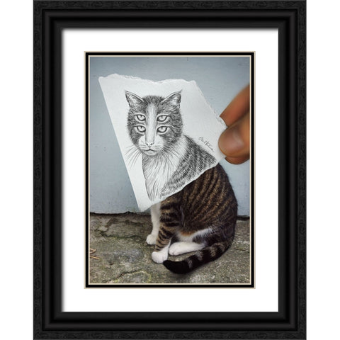 Pencil Vs Camera 6 - 4 Eyes Cat Black Ornate Wood Framed Art Print with Double Matting by Heine, Ben