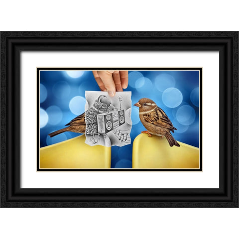 Pencil Vs Camera 66 - Singing Birds Black Ornate Wood Framed Art Print with Double Matting by Heine, Ben
