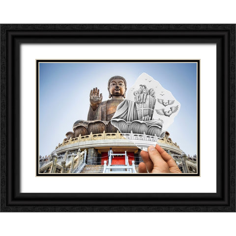 Pencil Vs Camera 86 - Buddha Black Ornate Wood Framed Art Print with Double Matting by Heine, Ben