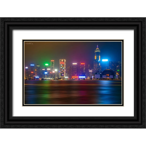 Hong Kong by Night 2014 Black Ornate Wood Framed Art Print with Double Matting by Heine, Ben