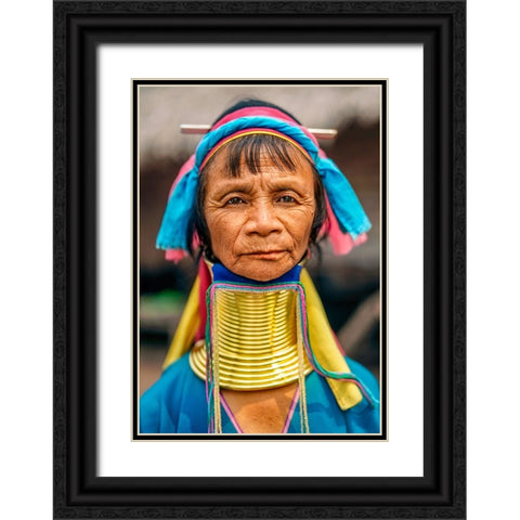 Kayan Long Neck Woman - North Thailand Ethnic Minorities Black Ornate Wood Framed Art Print with Double Matting by Heine, Ben