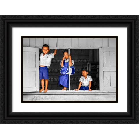 Students Trio Black Ornate Wood Framed Art Print with Double Matting by Heine, Ben