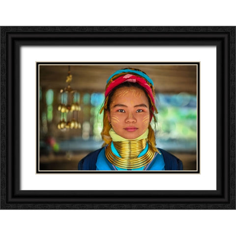 Young Padaung Woman Thailand - 5 Black Ornate Wood Framed Art Print with Double Matting by Heine, Ben