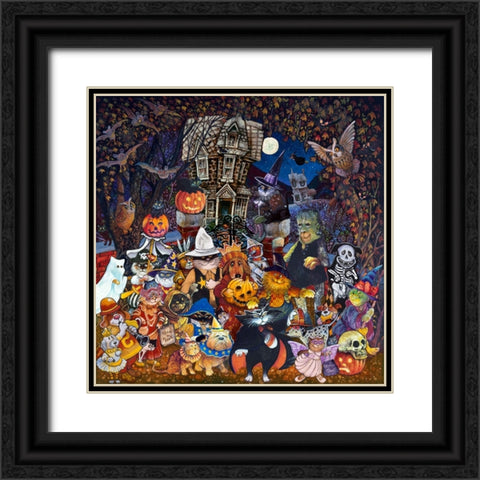 Cats and Dogs Halloween Black Ornate Wood Framed Art Print with Double Matting by Bell, Bill