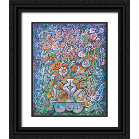 The Flower Vase Black Ornate Wood Framed Art Print with Double Matting by Bell, Bill