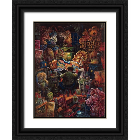 Carousel Man   Black Ornate Wood Framed Art Print with Double Matting by Bell, Bill