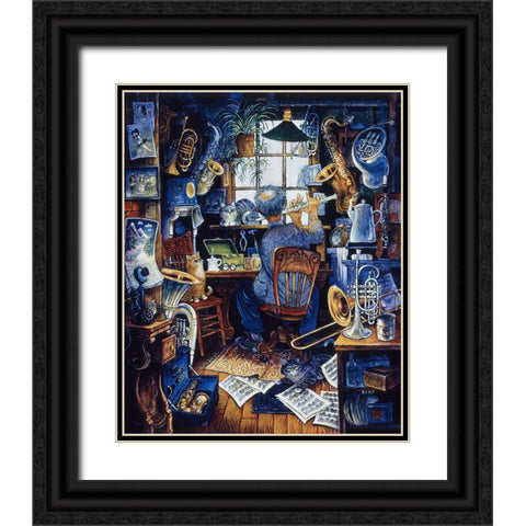 Music Man  Black Ornate Wood Framed Art Print with Double Matting by Bell, Bill