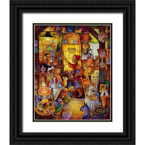 Antique Lady Red Coat Black Ornate Wood Framed Art Print with Double Matting by Bell, Bill
