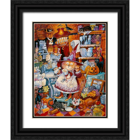 Kitty Kitchen Witch 2 Black Ornate Wood Framed Art Print with Double Matting by Bell, Bill