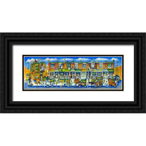 Row Of Houses Long Black Ornate Wood Framed Art Print with Double Matting by Bell, Bill
