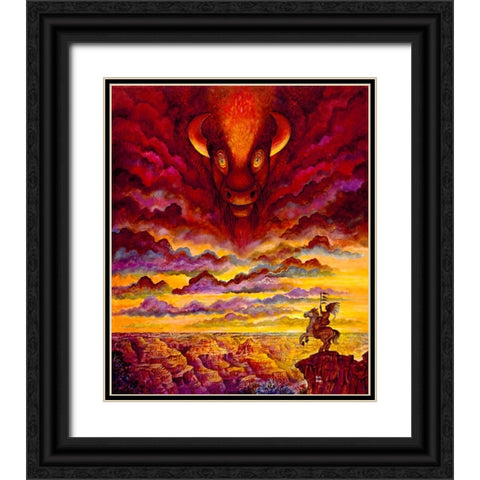 Raging Buffalo Black Ornate Wood Framed Art Print with Double Matting by Bell, Bill