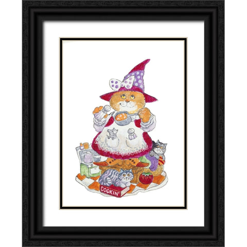 Cookin Cat Black Ornate Wood Framed Art Print with Double Matting by Bell, Bill