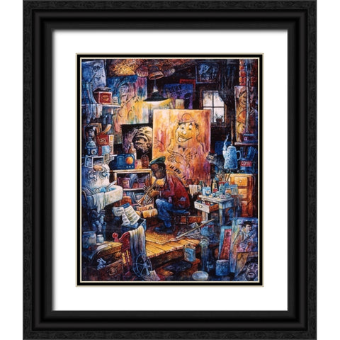 Jazz Man Black Ornate Wood Framed Art Print with Double Matting by Bell, Bill