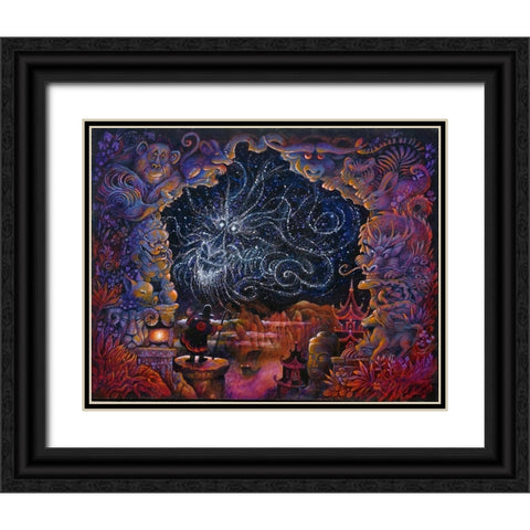 Dragon Chinois Black Ornate Wood Framed Art Print with Double Matting by Bell, Bill
