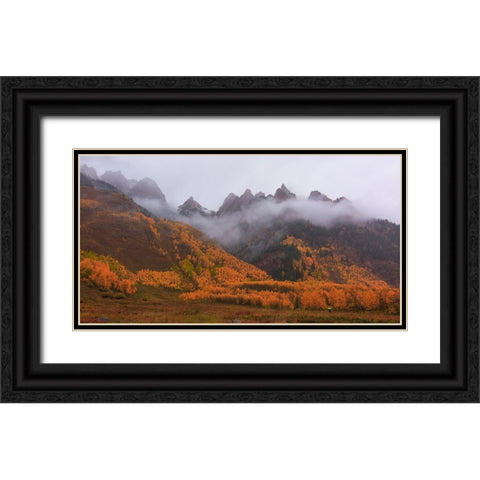 A Walk In The Autumn Mist Black Ornate Wood Framed Art Print with Double Matting by Sherrell, Bill