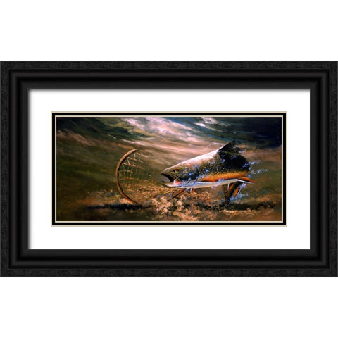 Nothing But Net - Brook Trout Black Ornate Wood Framed Art Print with Double Matting by Langton, Bruce