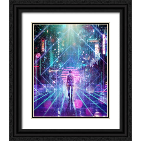 Neon Zone Black Ornate Wood Framed Art Print with Double Matting by Gray, Cameron