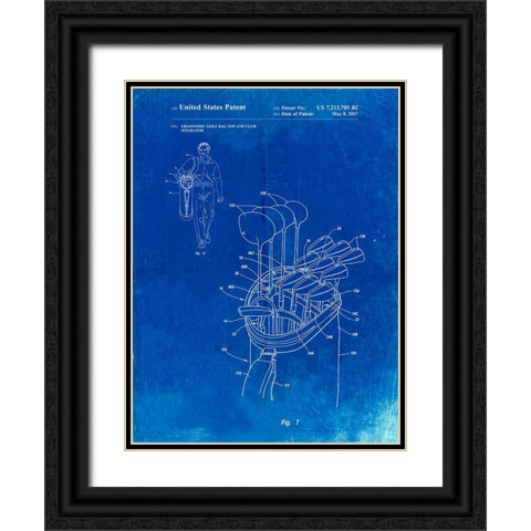 PP234-Faded Blueprint Golf Bag Patent Poster Black Ornate Wood Framed Art Print with Double Matting by Borders, Cole