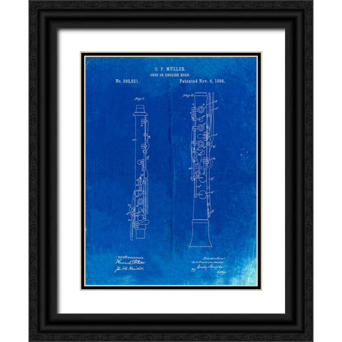PP247-Faded Blueprint Oboe Patent Poster Black Ornate Wood Framed Art Print with Double Matting by Borders, Cole