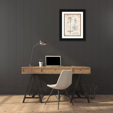 PP270-Vintage Parchment Vintage Ski Pole Patent Poster Black Ornate Wood Framed Art Print with Double Matting by Borders, Cole