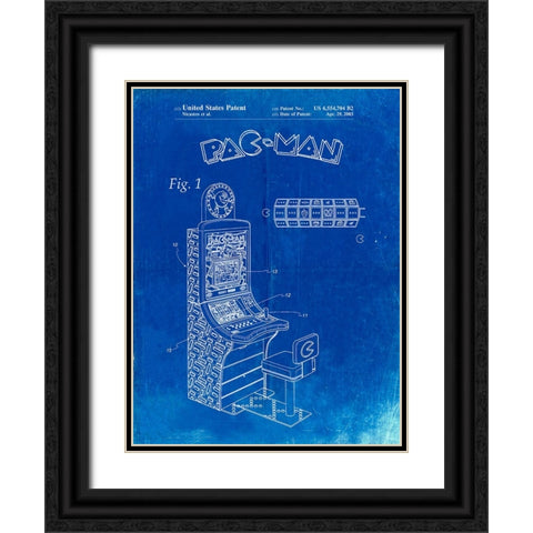 PP282-Faded Blueprint Fender Pedal Steel Guitar Patent Poster Black Ornate Wood Framed Art Print with Double Matting by Borders, Cole