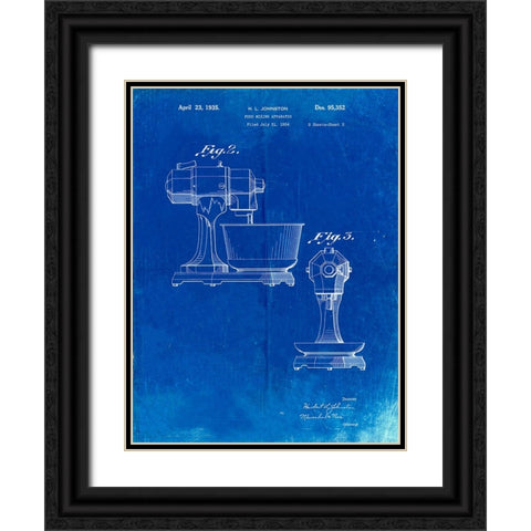 PP337-Faded Blueprint KitchenAid Mixer Patent Poster Black Ornate Wood Framed Art Print with Double Matting by Borders, Cole