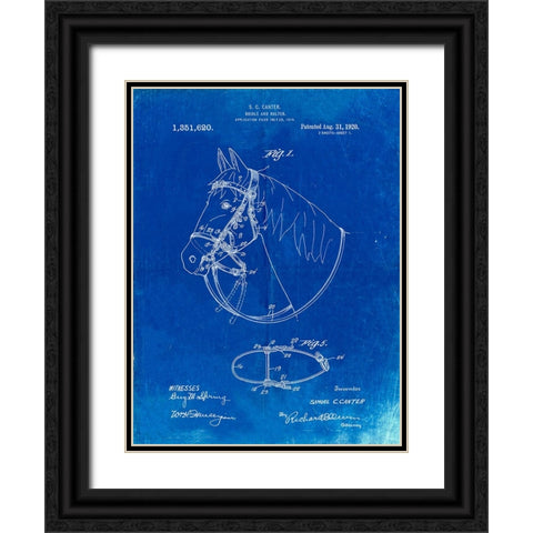 PP338-Faded Blueprint Bridle and Halter Patent Poster Black Ornate Wood Framed Art Print with Double Matting by Borders, Cole