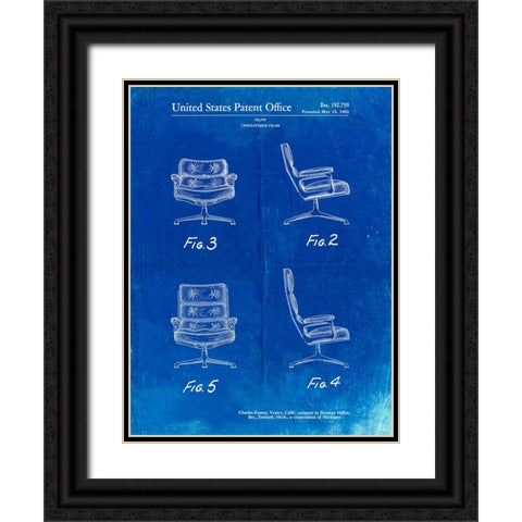 PP421-Faded Blueprint Eames Upholstered Chair Patent Poster Black Ornate Wood Framed Art Print with Double Matting by Borders, Cole