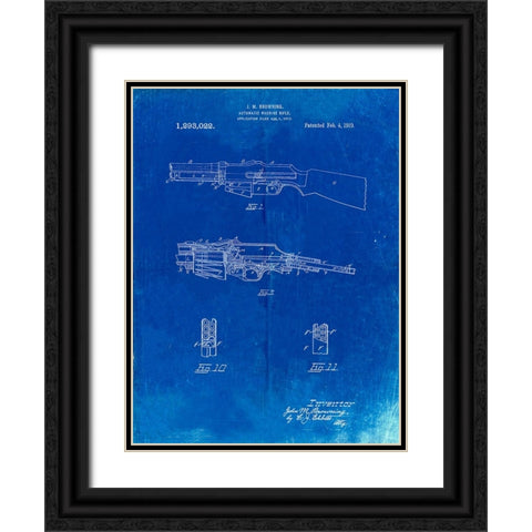 PP469-Faded Blueprint M1919 Browning Automic Rifle Patent Poster Black Ornate Wood Framed Art Print with Double Matting by Borders, Cole