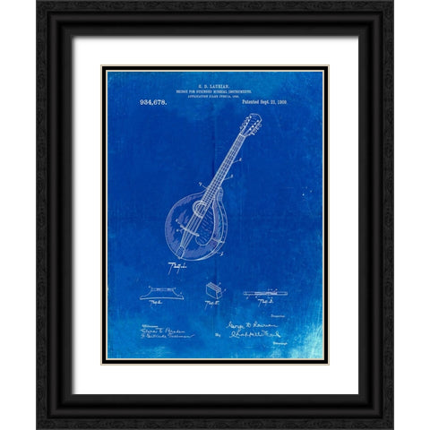 PP499-Faded Blueprint Gibson Mandolin Bridge Patent Poster Black Ornate Wood Framed Art Print with Double Matting by Borders, Cole