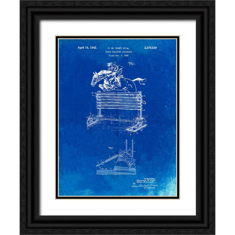 PP507-Faded Blueprint Equestrian Training Oxer Patent Poster Black Ornate Wood Framed Art Print with Double Matting by Borders, Cole