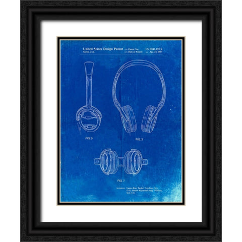 PP543-Faded Blueprint Noise Canceling Headphones Patent Poster Black Ornate Wood Framed Art Print with Double Matting by Borders, Cole