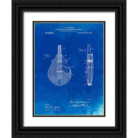 PP638-Faded Blueprint Mandolin Pick Guard Patent Poster Black Ornate Wood Framed Art Print with Double Matting by Borders, Cole