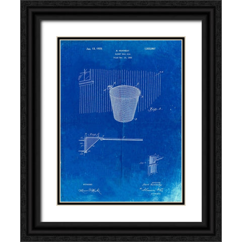 PP717-Faded Blueprint Basketball Goal Patent Poster Black Ornate Wood Framed Art Print with Double Matting by Borders, Cole