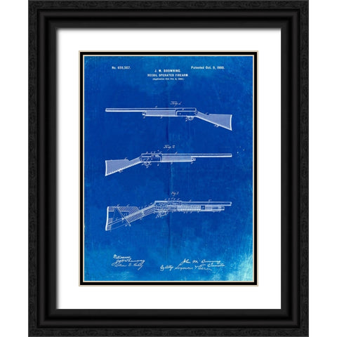 PP754-Faded Blueprint Browning Auto 5 Shotgun 1900 Patent Poster Black Ornate Wood Framed Art Print with Double Matting by Borders, Cole